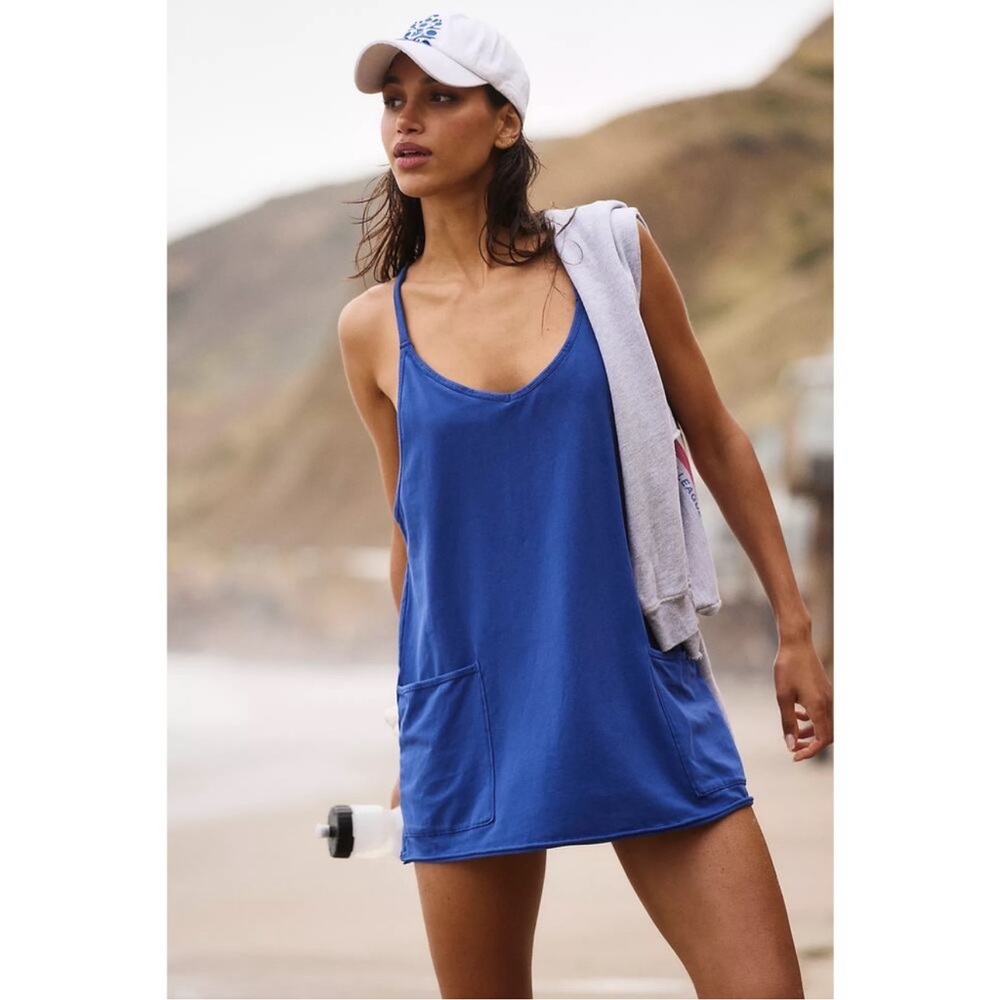 NWOT Free People Movement Radiant Blue Hot Shot Mini Dress Romper Size Small